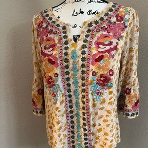 Savanna Jane Flaunt It Embroidered Shift Top Ivory Size SM